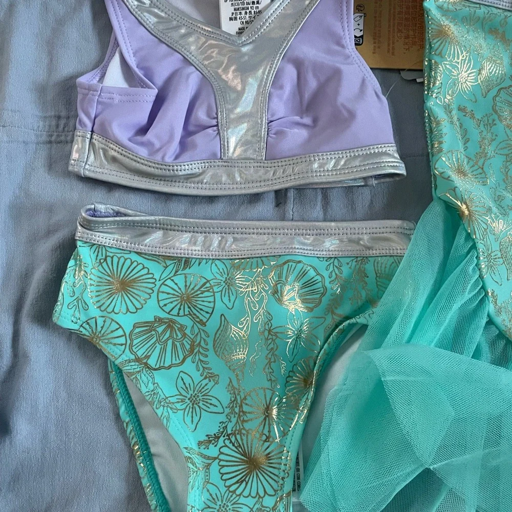 NEW Disney‎ Parks The Little Mermaid Girls 3-Piece Swimsuit Set Tail Skirt Sz 2